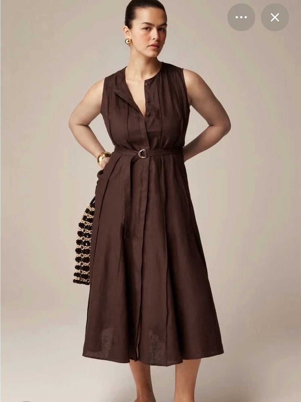 NWT J. Crew Seamed Linen Dress with Removable Belt, Brown, size Medium